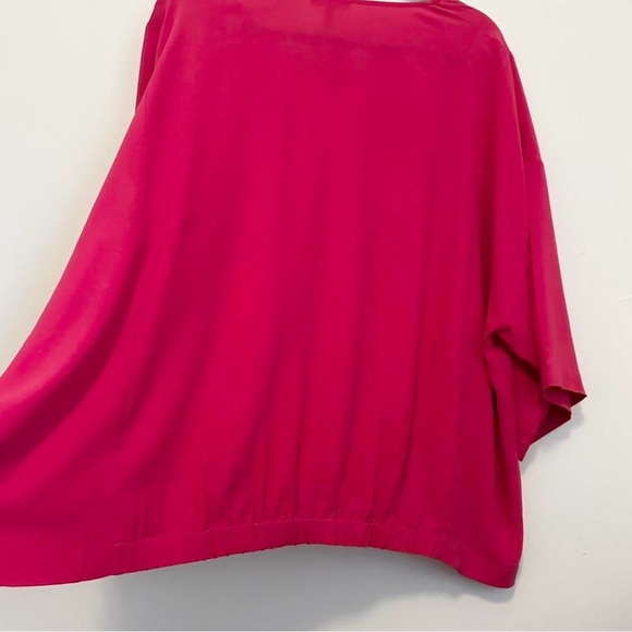 Eileen Fisher Silk Georgette V-Neck Top 3X Fuchsia Pink Lagenlook Minimalist - Picture 7 of 8